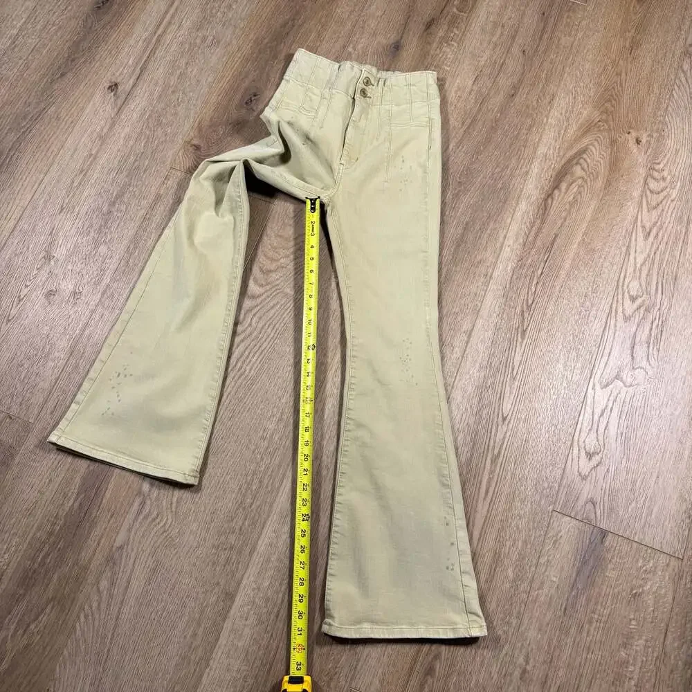 Free People We The Free High Rise Flare Jeans Olive Mineral Wash Size 28